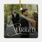 Minimal First Christmas Married Couples 2 Photos Keramikornament (Vorderseite)