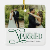 Minimal First Christmas Married Couples 2 Photos Keramikornament (Vorderseite)