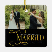 Minimal First Christmas Married Couples 2 Photos Keramikornament (Vorderseite)