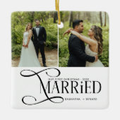 Minimal First Christmas Married Couples 2 Photos Keramikornament (Vorderseite)
