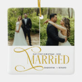 Minimal First Christmas Married Couples 2 Photos Keramikornament (Vorderseite)