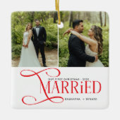Minimal First Christmas Married Couples 2 Photos Keramikornament (Vorderseite)
