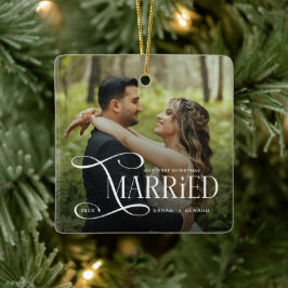 Minimal First Christmas Married Couples 2 Photos Keramikornament
