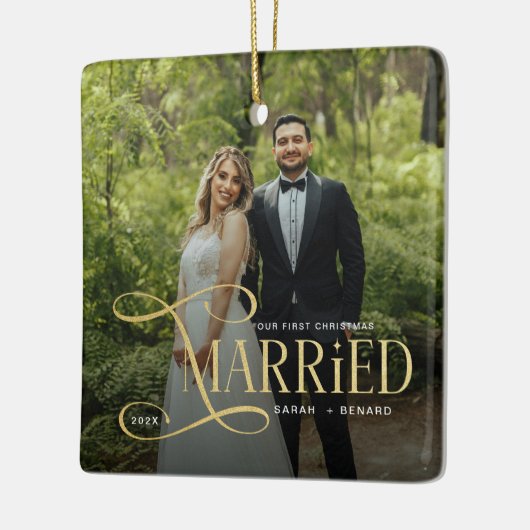 Minimal First Christmas Married Couples 2 Photos Keramikornament (Links)