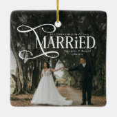 Minimal First Christmas Married Couples Photo  Keramikornament (Rückseite)