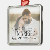 Minimal First Christmas Married Couples Photo Ornament Aus Metall (Links)