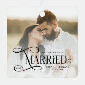 Minimal First Christmas Married Couples Photo Ornament Aus Metall (Vorderseite)