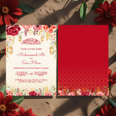 Minimal Floral Baraat Red Muslim Wedding Nikkah Einladung