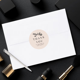 Minimal Floral Beige Botanical THANK YOU Runder Aufkleber