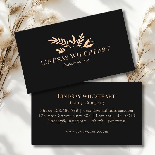 Minimal Floral Black Botanical Beauty Visitenkarte