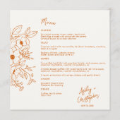 Minimal Floral Botan Burnt Orange auf weißer Hochz Menükarte (Vorderseite)