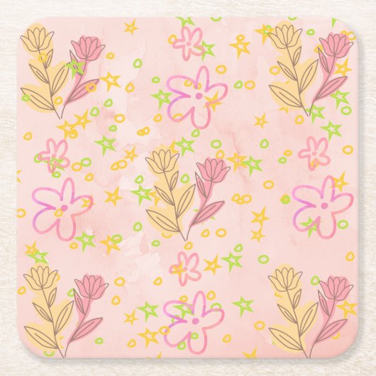 Minimal floral doodle pattern -pastel colour art rechteckiger pappuntersetzer (Vorderseite)