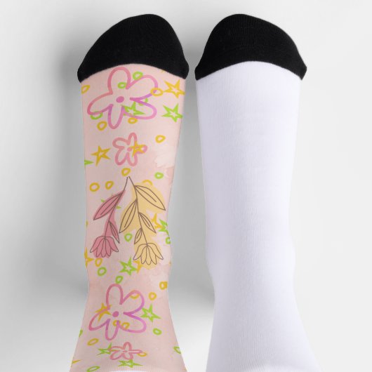 Minimal floral doodle pattern -pastel colour art socken (Oben)