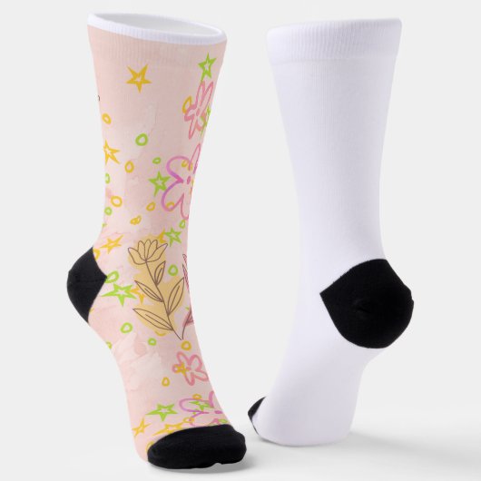 Minimal floral doodle pattern -pastel colour art socken (Gewinkelt)