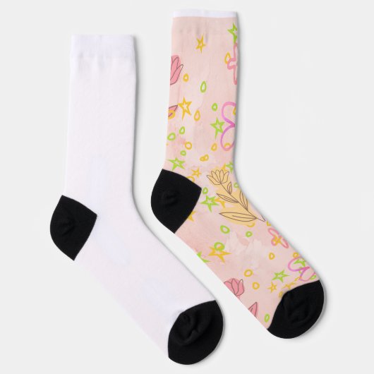 Minimal floral doodle pattern -pastel colour art socken (Rechts)