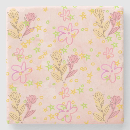 Minimal floral doodle pattern -pastel colour art steinuntersetzer (Vorderseite)