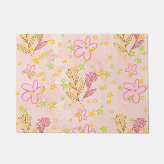 Minimal Floral Doodle Pattern –Pastel Pink pattern Fußmatte (Vorderseite)