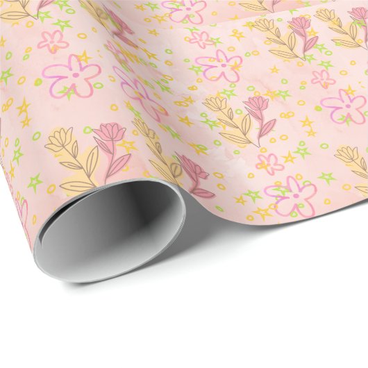 Minimal Floral Doodle Pattern –Pastel Pink pattern Geschenkpapier (Rolleneckpunkt)
