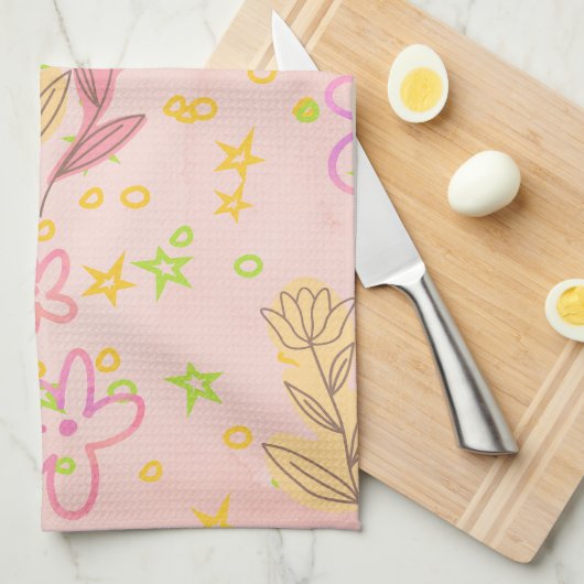 Minimal Floral Doodle Pattern –Pastel Pink pattern Geschirrtuch (Viertel Falte)