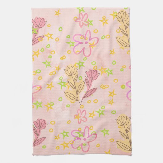 Minimal Floral Doodle Pattern –Pastel Pink pattern Geschirrtuch (Vertikal)