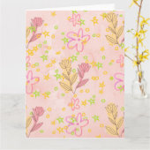 Minimal Floral Doodle Pattern –Pastel Pink pattern Karte (Gelbe Blume)