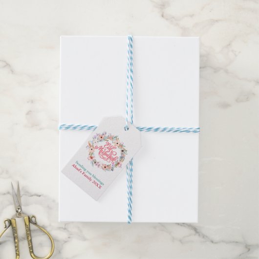 Minimal Floral Eid Mubarak Personalisiert Geschenkanhänger (Mit Garn)