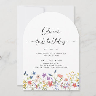 Minimal Floral First Birthday Arch Invitation Einladung