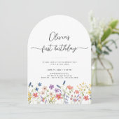 Minimal Floral First Birthday Arch Invitation Einladung (Stehend Vorderseite)