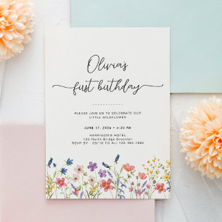 Minimal Floral First Birthday Invitation Einladung