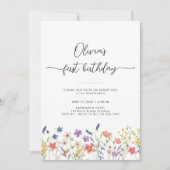 Minimal Floral First Birthday Invitation Einladung (Vorderseite)