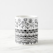 Minimal Floral Folk Pattern Mug – Boho Line Art Kaffeetasse (Mittel)