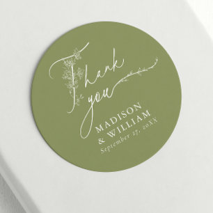 Minimal floral Moss Grün Danke Ihnen für Hochzeit Runder Aufkleber