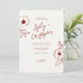 Minimal florale Botanische Ruby Red Foto Hochzeit Einladung (Stehend Vorderseite)