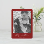 Minimal florale Botanische Ruby Red Foto Hochzeit Save The Date (Stehend Vorderseite)