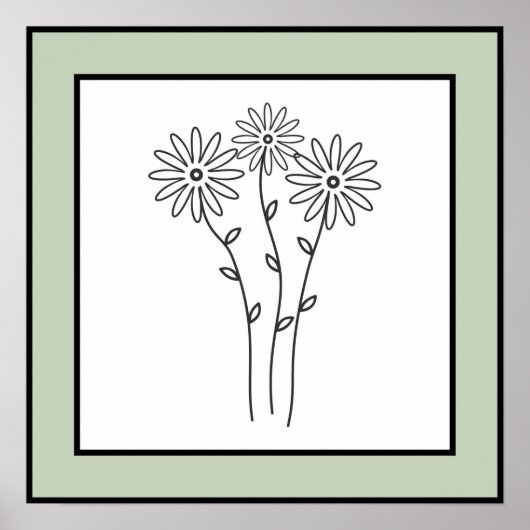 Minimal florales Trio Black Lines Blassgrüne Grenz Poster (Vorne)