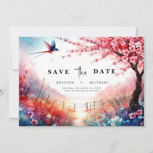 Minimal Florals Cherry Blossom Wedding Save The Date (Vorderseite)