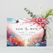 Minimal Florals Cherry Blossom Wedding Save The Date (Stehend Vorderseite)