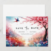 Minimal Florals Cherry Blossom Wedding Save The Date (Vorne/Hinten)