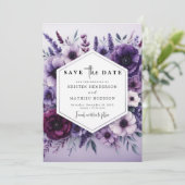 Minimal Florals Lila Blumenhochzeit Save The Date (Stehend Vorderseite)