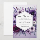 Minimal Florals Lila Blumenhochzeit Save The Date (Vorne/Hinten)