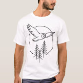 Minimal Flying Owl Over Pines – Forest Line Art Il T-Shirt (Vorderseite)