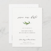MINIMAL FOLIAGE GREENEREY WATERCOLOR SAVE THE DATE ANKÜNDIGUNGSPOSTKARTE (Vorne/Hinten)