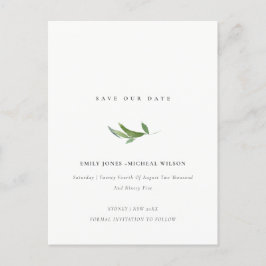 MINIMAL FOLIAGE GREENEREY WATERCOLOR SAVE THE DATE ANKÜNDIGUNGSPOSTKARTE