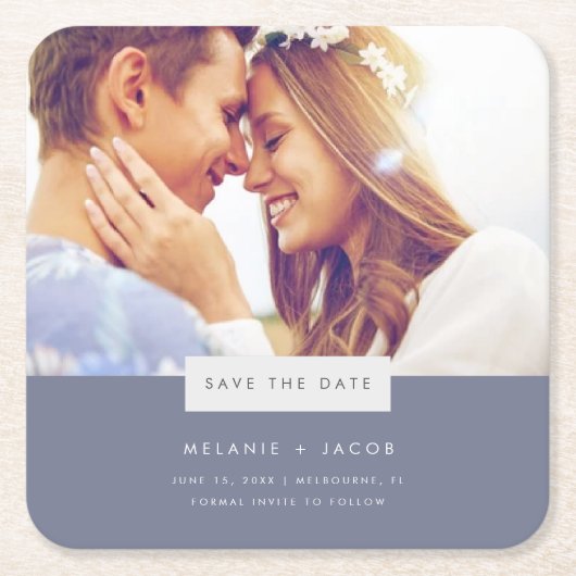 Minimal Foto Beach Hochzeit Save the Date Rechteckiger Pappuntersetzer (Vorderseite)