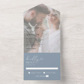 Minimal Foto Dusty Blue Wedding All In One Einladung (Innen Boden)