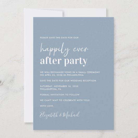 Minimal Foto Dusty Blue Wedding Empfang Save The Date (Vorderseite)