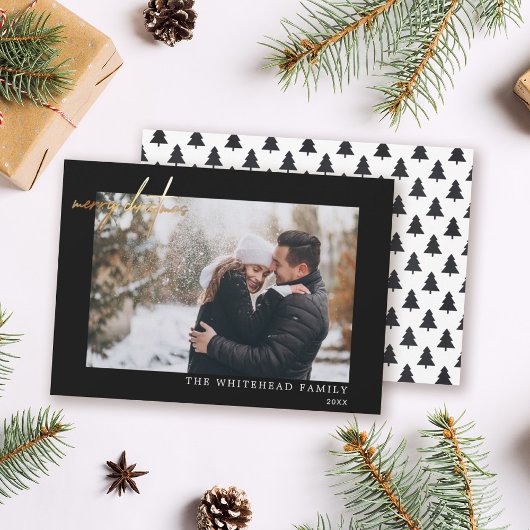 Minimal Foto Gold Frohe Weihnachtsschwarz Feiertagskarte