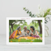 Minimal Foto Happy Dewali Burgundy Feiertagskarte (Stehend Vorderseite)