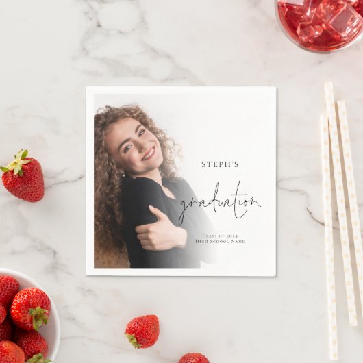 Minimal Foto Overlay Name 2024 Graduation Party Serviette (Beispiel)