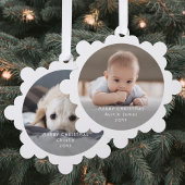Minimal Foto Overlay White Text Frohe Weihnachten Ornament Karte
